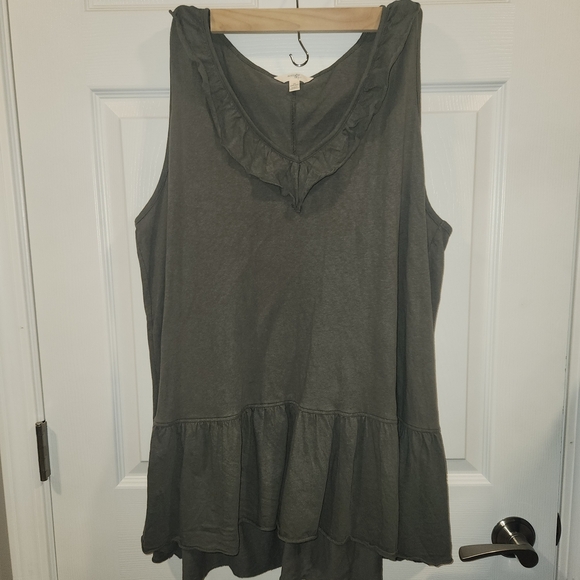 Terra & Sky Dark Olive Ruffle Neck Tank Top - Picture 3 of 5